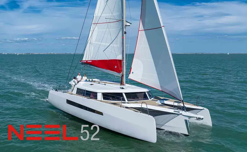 The Image of Sleek NEEL 52 trimaran sailing on open sea, 2025 model. - 1