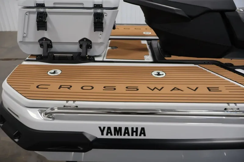 Slide: The Image of 2027 Yamaha WaveRunner Crosswave with teak deck and storage box. - 23