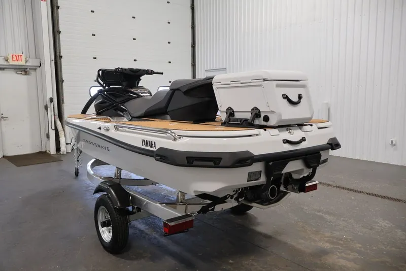 Slide: The Image of 2027 Yamaha WaveRunner Crosswave on trailer in indoor garage setting. - 20