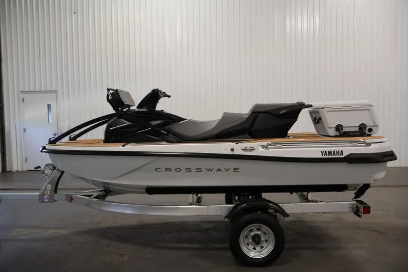 Slide: The Image of 2027 Yamaha WaveRunner Crosswave on trailer in indoor setting. - 5