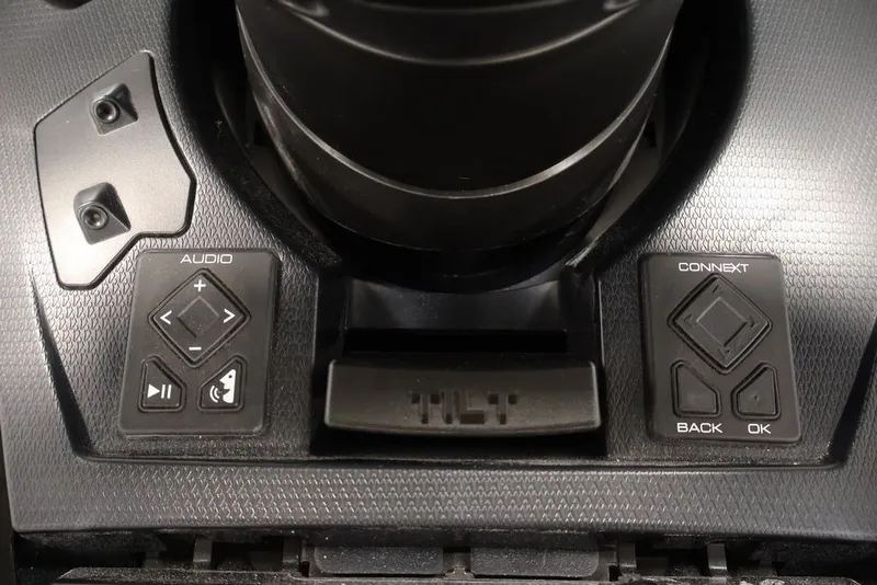 Slide: The Image of Control panel of 2027 Yamaha WaveRunner Crosswave with audio and connectivity buttons. - 14