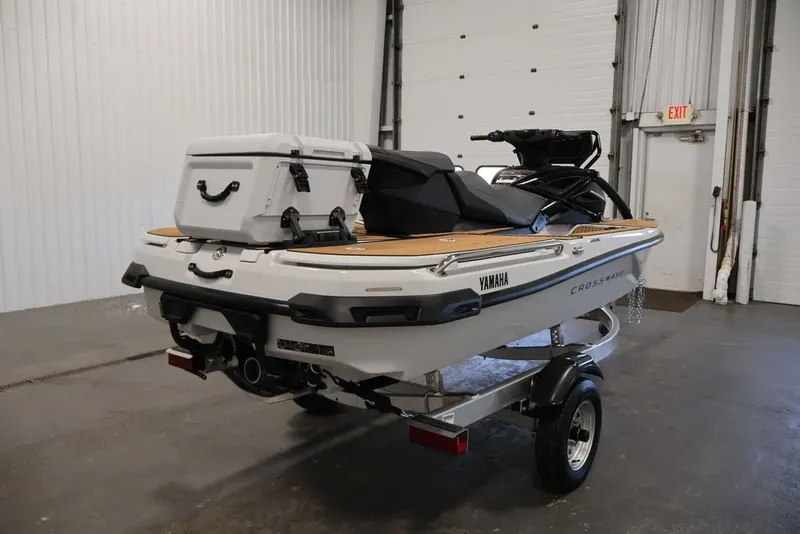 Slide: The Image of 2027 Yamaha WaveRunner Crosswave on trailer in garage setting. - 29
