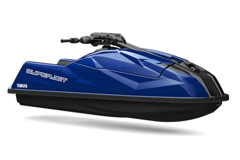 The Image of 2027 Yamaha WaveRunner SuperJet in blue, side view, sleek design. - 1