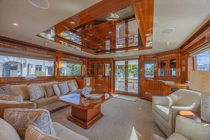 Slide: The Image of Luxurious interior of 2010 Ocean Alexander 74 Motoryacht with elegant wood finishes and plush seating. - 25