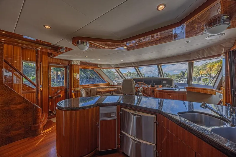Slide: The Image of Luxurious interior of 2010 Ocean Alexander 74 Motoryacht with modern kitchen and panoramic windows. - 33