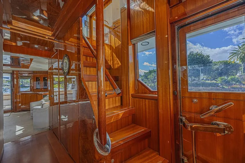 Slide: The Image of Luxurious interior of 2010 Ocean Alexander 74 Motoryacht with polished wood finishes and scenic views. - 35