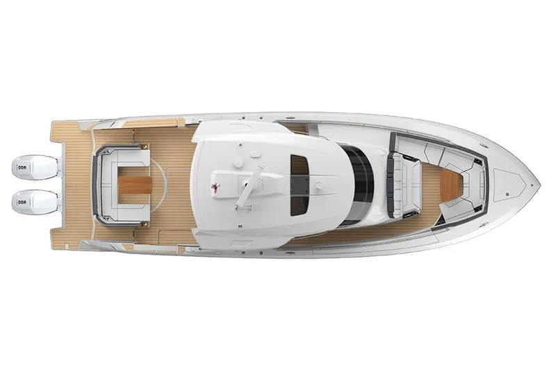 Slide: The Image of Manufacturer Provided Image: Top view of 2025 Tiara Yachts 43 LS, showcasing sleek design and dual outboard engines. - 30