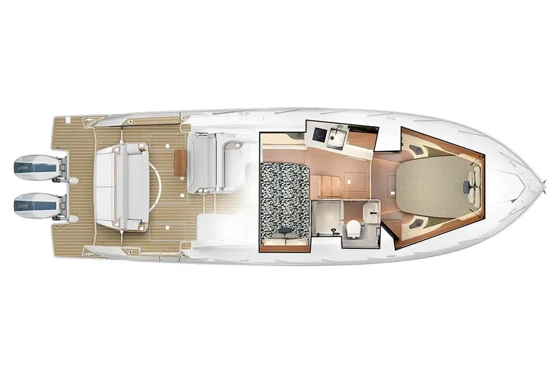 Slide: The Image of Manufacturer Provided Image: Top view layout of 2026 Tiara Yachts 39 LE, showcasing interior and deck design. - 21