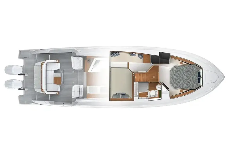 Slide: The Image of Manufacturer Provided Image: Top view layout of 2026 Tiara Yachts 43 LE, showcasing interior and deck design. - 22