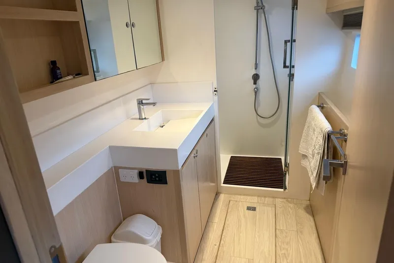 Slide: The Image of Modern bathroom in 2023 Longreach 58 Expedition yacht with shower and sleek fixtures. - 67