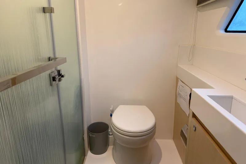 Slide: The Image of Modern bathroom in 2023 Longreach 58 Expedition yacht with shower and toilet. - 73