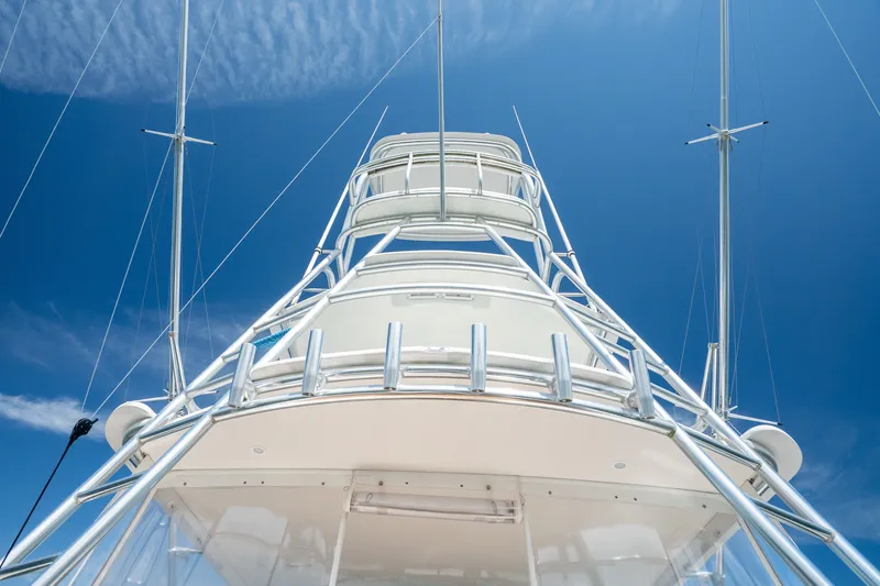 Slide: The Image of Cabo 36 Express 2011 yacht tower against clear blue sky. - 24
