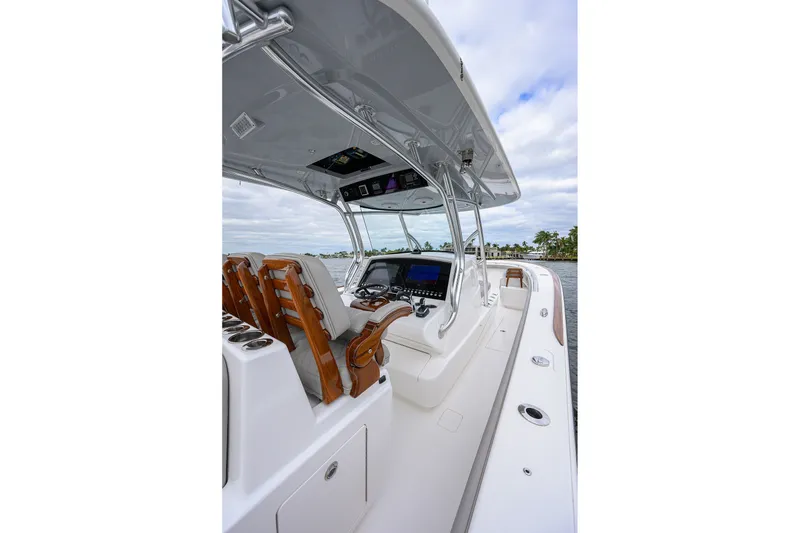 Slide: The Image of 2022 Valhalla V-37 boat interior with sleek design and advanced navigation system. - 33