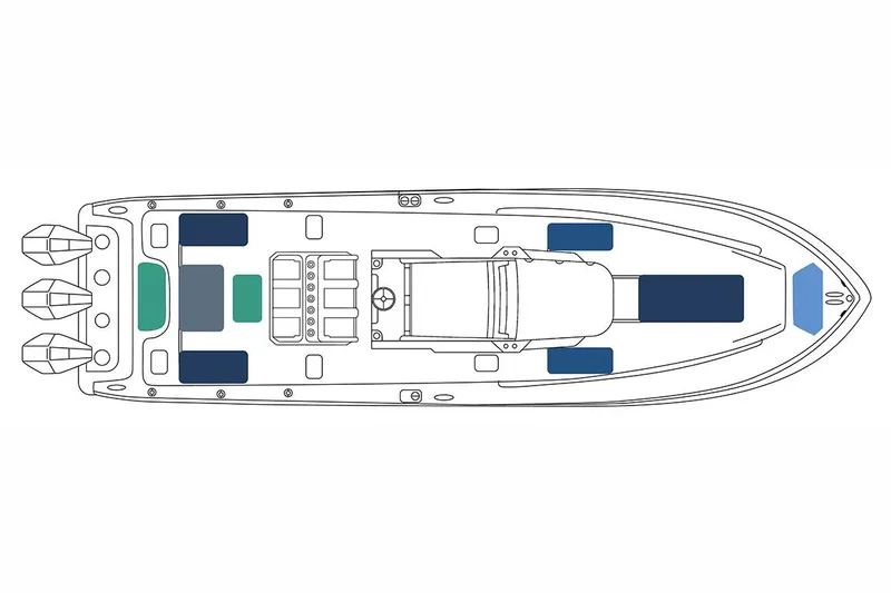Slide: The Image of Manufacturer Provided Image: Top view layout of 2023 Invincible 39 Open Fisherman boat with triple engines. - 31