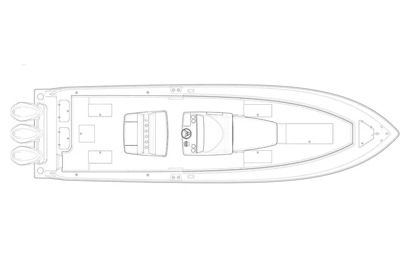 Slide: The Image of Manufacturer Provided Image: Top view line drawing of 2026 Contender 39 ST boat layout. - 11