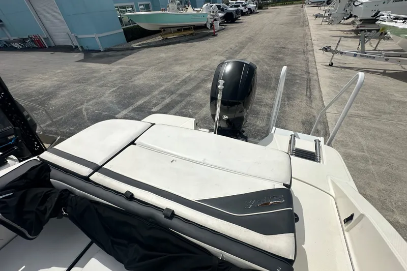 Slide: The Image of 2015 Sea Ray 21 SPX OB boat with outboard motor and swim platform. - 13