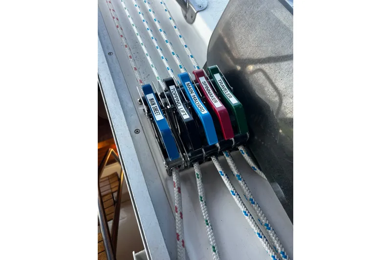Slide: The Image of Sailing control lines on a 1992 Hunter Legend 43 yacht deck. - 25