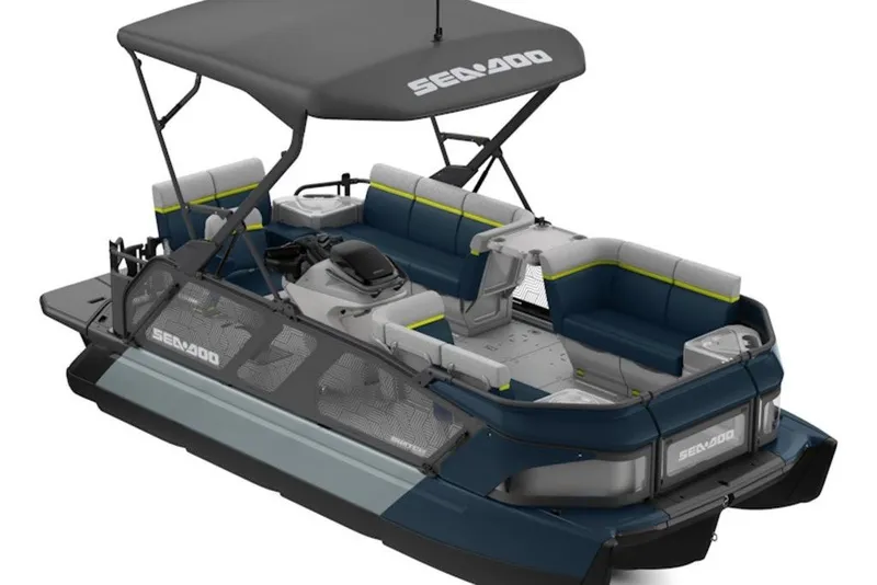 The Image of 2027 Sea-Doo Switch Cruise 18 pontoon boat with canopy and spacious seating. - 1