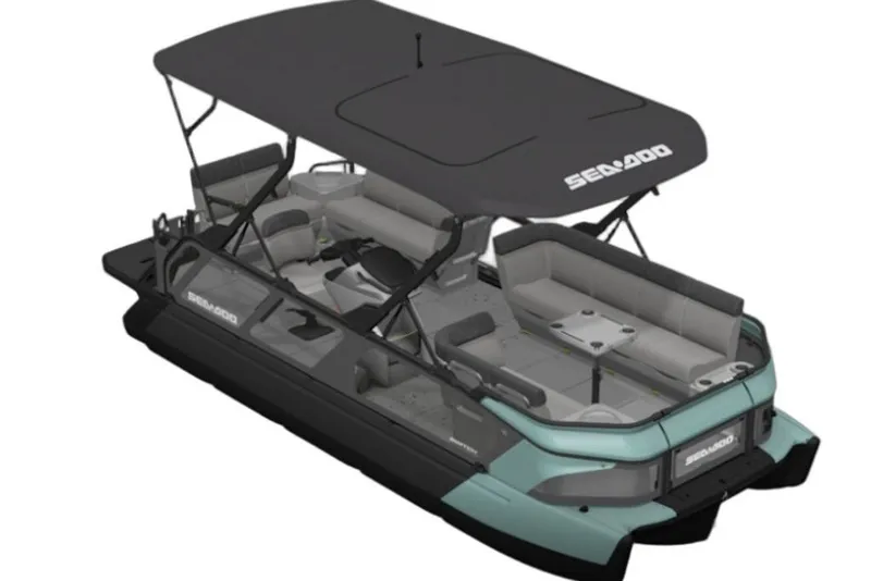 The Image of 2027 Sea-Doo Switch Cruise 21 pontoon boat with spacious seating and canopy. - 1