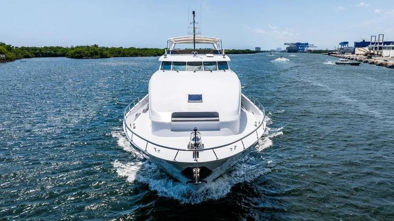 Slide: The Image of 2001 Intermarine Raised Pilothouse yacht cruising on a sunny day. - 29
