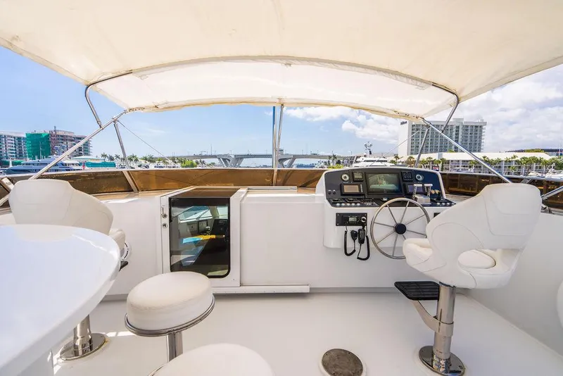 Slide: The Image of Flybridge of 2001 Intermarine Raised Pilothouse yacht with helm station and seating. - 23