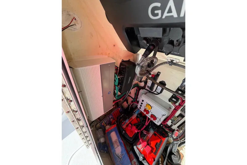 Slide: The Image of 2018 Yellowfin 21 Bay boat electrical system with wiring and components. - 46