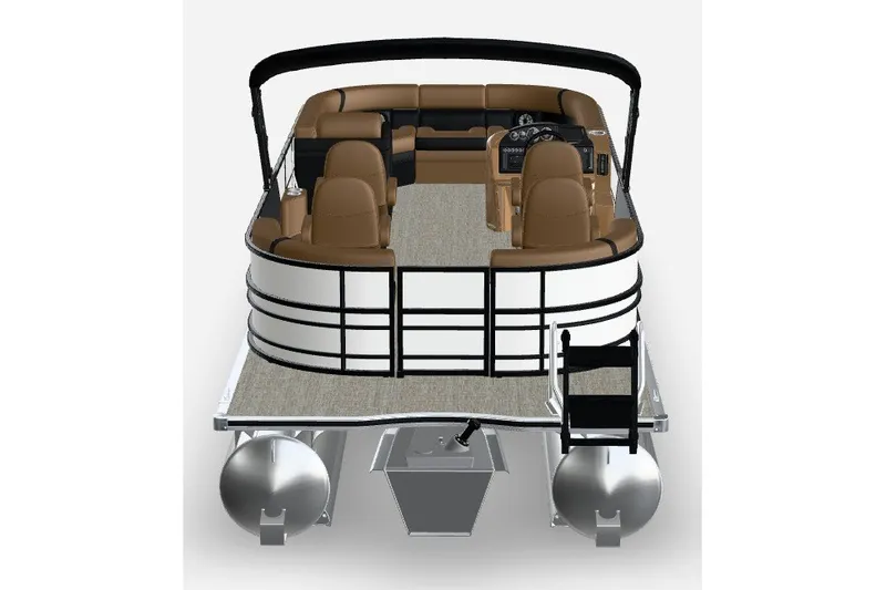 Slide: The Image of 2027 Trifecta 24QCT CS 2.75 Tri-Toon pontoon boat with tan seating and black railing. - 3