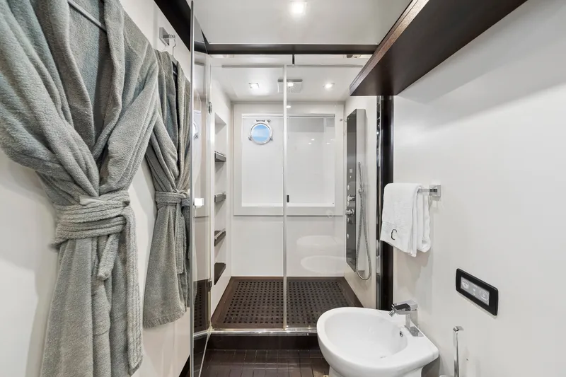 Slide: The Image of Luxurious bathroom on 2009 Azimut 86S yacht with modern shower and elegant fixtures. - 99