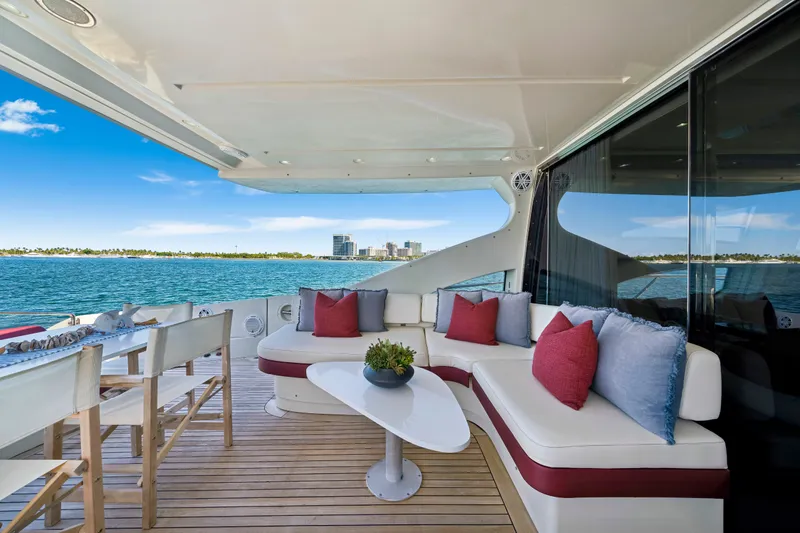 Slide: The Image of Luxurious 2009 Azimut 86S yacht deck with elegant seating and ocean view. - 52