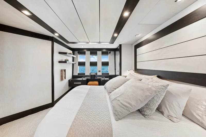 Slide: The Image of Luxurious bedroom interior on 2009 Azimut 86S yacht with ocean view. - 91
