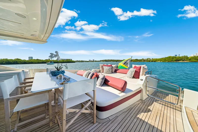 Slide: The Image of Luxurious 2009 Azimut 86S yacht deck with elegant seating and scenic water views. - 56