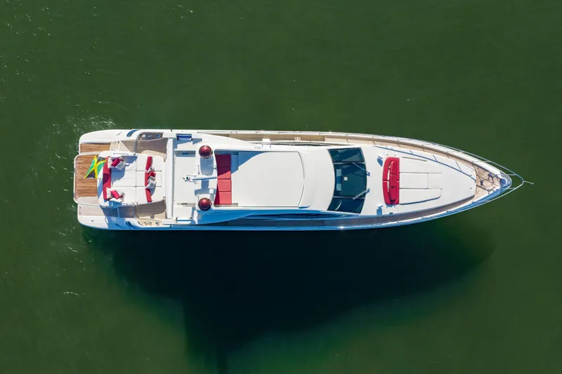 Slide: The Image of Aerial view of 2009 Azimut 86S yacht on calm green water. - 23