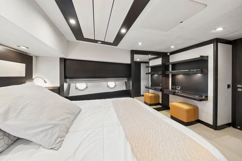 Slide: The Image of Luxurious bedroom interior of 2009 Azimut 86S yacht with modern design and elegant furnishings. - 106