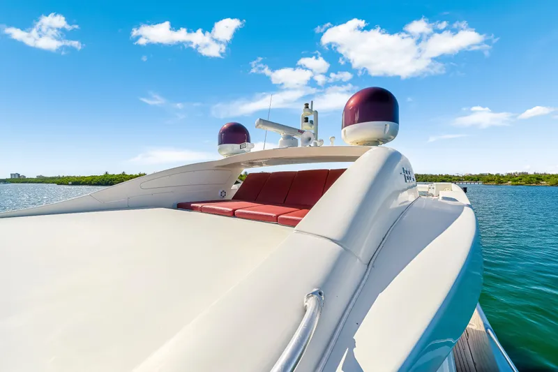 Slide: The Image of Luxurious 2009 Azimut 86S yacht with sleek design on tranquil water under blue sky. - 69