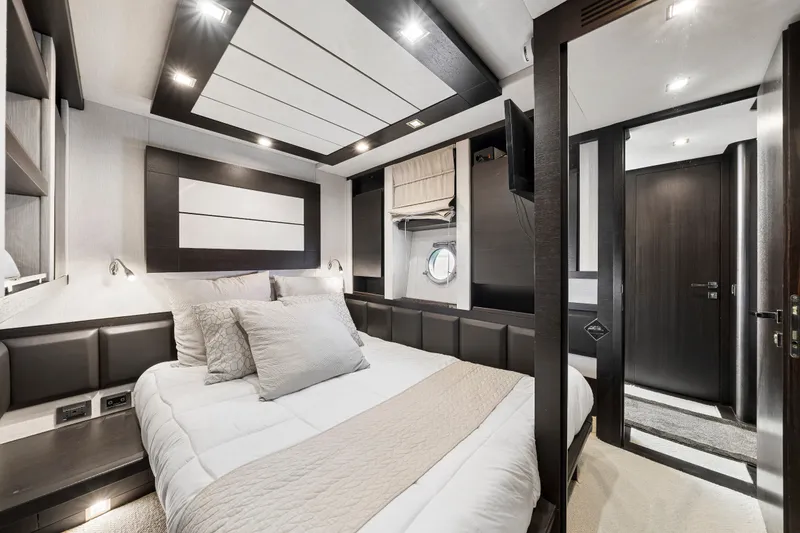 Slide: The Image of Luxurious bedroom interior of 2009 Azimut 86S yacht with modern design and elegant decor. - 109