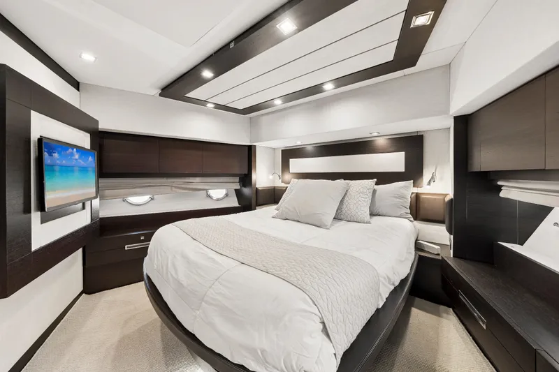 Slide: The Image of Luxurious bedroom interior of 2009 Azimut 86S yacht with modern design and cozy bedding. - 105