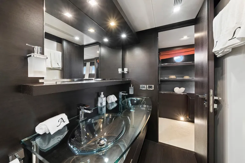 Slide: The Image of Luxurious bathroom interior of 2009 Azimut 86S yacht with modern fixtures and elegant design. - 101