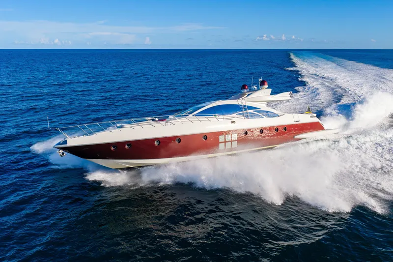 Slide: The Image of Luxurious 2009 Azimut 86S yacht cruising swiftly on open blue sea. - 40