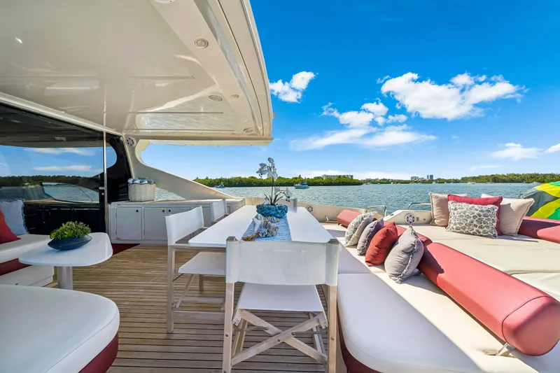 Slide: The Image of Luxurious 2009 Azimut 86S yacht deck with elegant seating and scenic water view. - 55