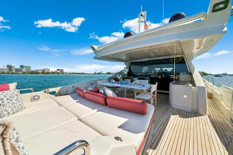 Slide: The Image of Luxurious 2009 Azimut 86S yacht deck with elegant seating and ocean view. - 60
