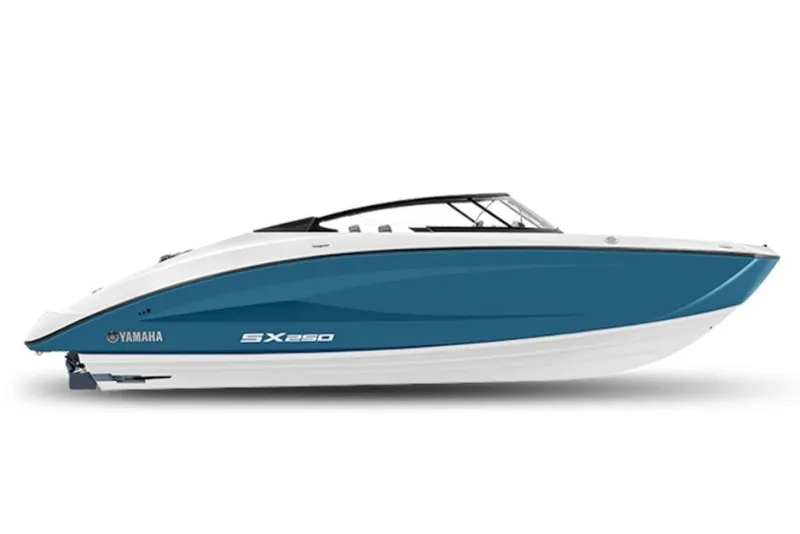 The Image of 2026 Yamaha Boats SX250, sleek blue and white design, side view. - 0