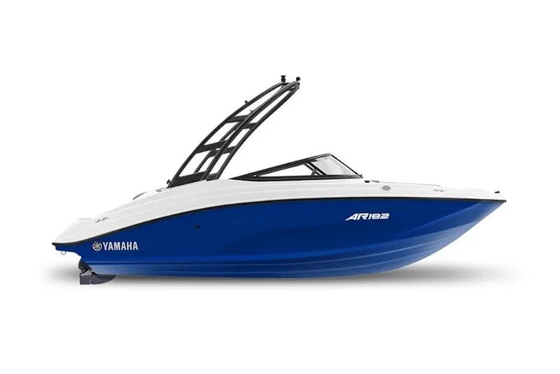 The Image of 2027 Yamaha Boats AR182, sleek blue and white design, side view. - 0