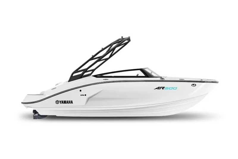 The Image of 2027 Yamaha Boats AR200, sleek white design with black accents, side view. - 1