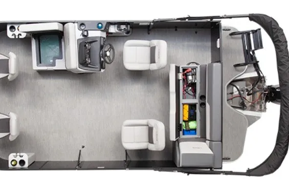 Slide: The Image of 2027 LOWE BOATS LF 172 interior layout with seating and storage compartments. - 3