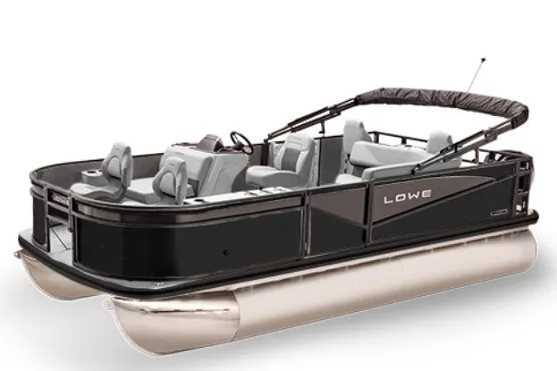 The Image of 2027 Lowe LF 194 pontoon boat with sleek black design and comfortable seating. - 1