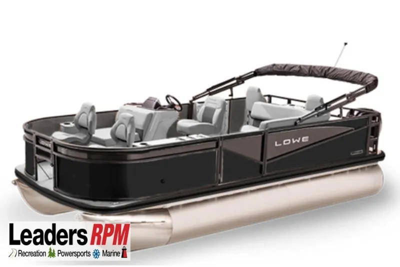 The Image of 2027 Lowe LF 194 pontoon boat with sleek design, spacious seating, and Leaders RPM branding. - 0