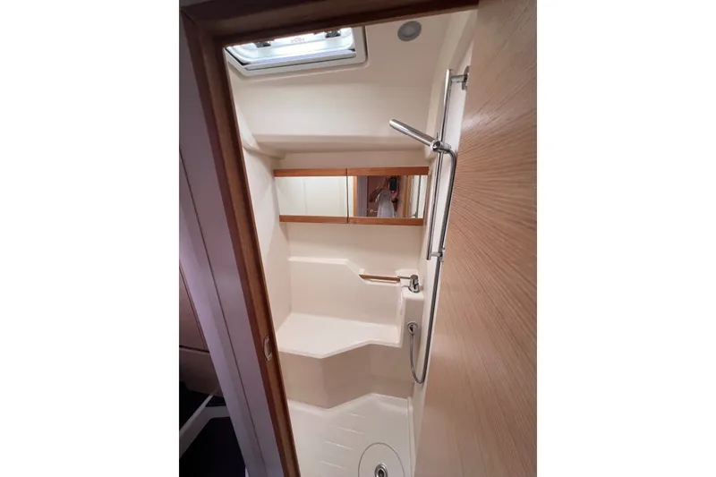 Slide: The Image of Modern bathroom interior of 2020 Hanse 458 yacht with shower and mirror. - 66