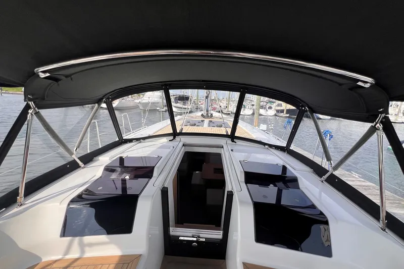 Slide: The Image of Cockpit view of 2020 Hanse 458 yacht docked at marina. - 38