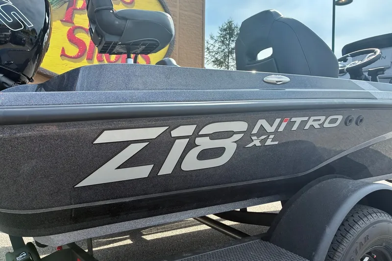 Slide: The Image of 2027 Nitro Z18 XL Pro boat side view with logo and seating. - 1
