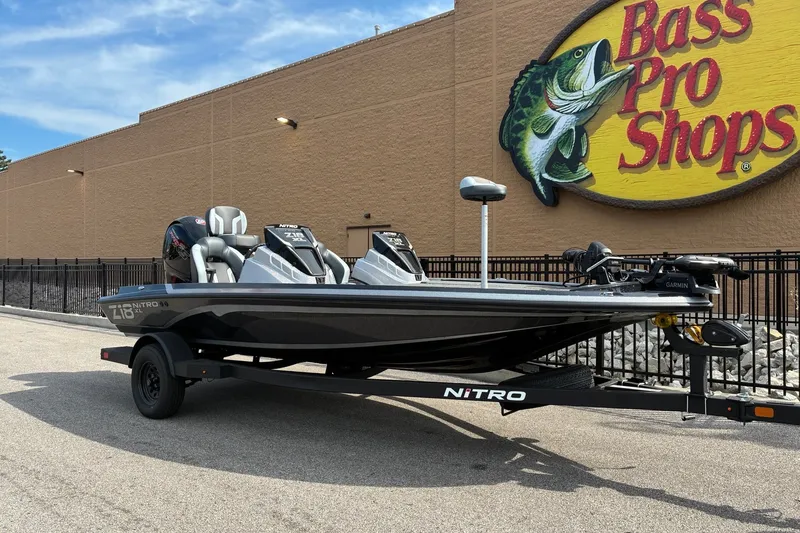 Slide: The Image of 2027 Nitro Z18 XL Pro boat displayed outside Bass Pro Shops. - 4